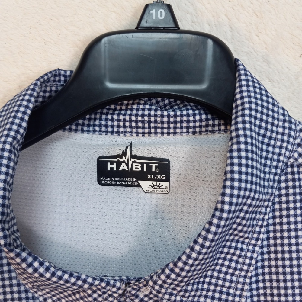 Habit Mens XL Long Sleeve Gingham Blue Vented UPF 40+ solar factor Fishing Shirt